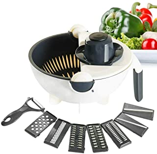 9 in 1 Vegetable Cutter with Drain Basket- Multifunctional Vegetable Mandoline Slicer 2L Capacity Rotate Vegetable Chopper Graters- Kitchen Food Slicer Salad Machine Kitchen Tool