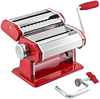 bremermann Maquina de pasta acero inoxidable - metal rojo: para espaguetis- pasta y lasana (7 niveles)- maquina de pasta- hacedor de pasta