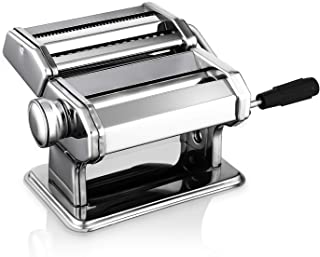 Maquina para hacer pasta de acero inoxidable- manual- ajustable- maquina para hacer pasta con cortador para espaguetis frescos- tagliatelle Fettuccine y lasana- etc.- 2 en 1- maquina para pasta- plata