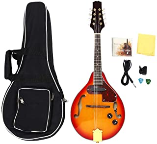 Nannday Mandolina de 8 Cuerdas- Instrumento Musical de mandolina Estilo A Sunburst- Mandolina electrica acustica con afinador- Cuerdas- Bolsa- Regalos de cumpleanos para ninos Adultos