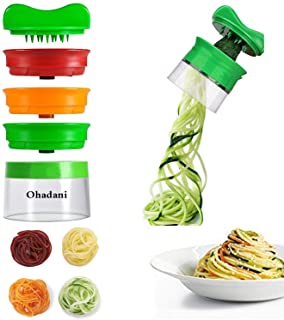 Ohadani Mano- de 3 Cuchillas- rallador de Verduras- Verduras para Espaguetis para Zanahoria Cortador de Verduras y- plastico- Verde- picadora