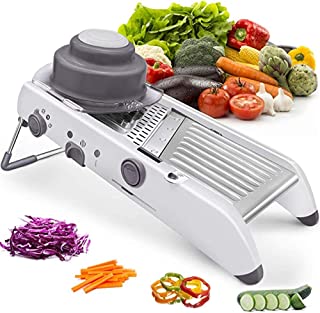 QHGao Cortador de verduras de acero inoxidable- cortador de mandolina de verduras- ajustable Safe Blades- Rallador para cocina- integrado ajustable