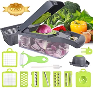 Ram® Mandolina 13 en 1 cortador de verduras y triturador de alimentos Dicer Dicer cuchillas intercambiables- picador- recipiente de alimentos- todo en uno