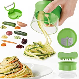 Vegetable Spiralizer- newanima Mini rallador en espiral cortador de verduras verduras en espiral electrica – mandolina de acero inoxidable- con pelador- color verde
