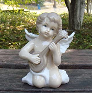 ZJMIQT Escultura Estatua-Lindo Musica Angel Figurilla De Porcelana Ceramica Artesanal Mandolina Angel Miniatura De Embellecimiento del Hogar Decoracion Accesorios Artesanales De Regalo